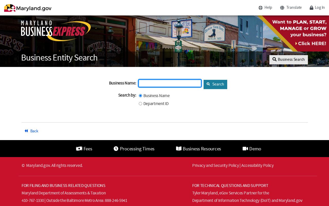 Annapolis people search official Maryland business entity search