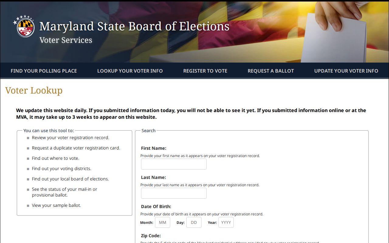 Annapolis voter registration records lookup fields